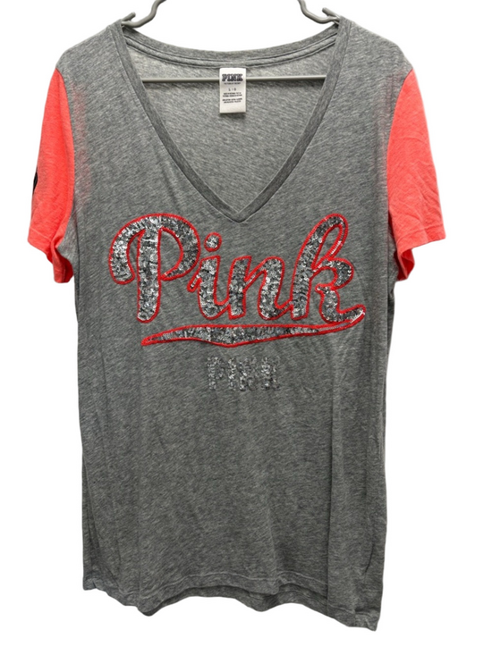 PINK Victoria's Secret Tops - Y2K Victoria's Secret Pink Bling Sequin Gray Tee Shirt Size Large